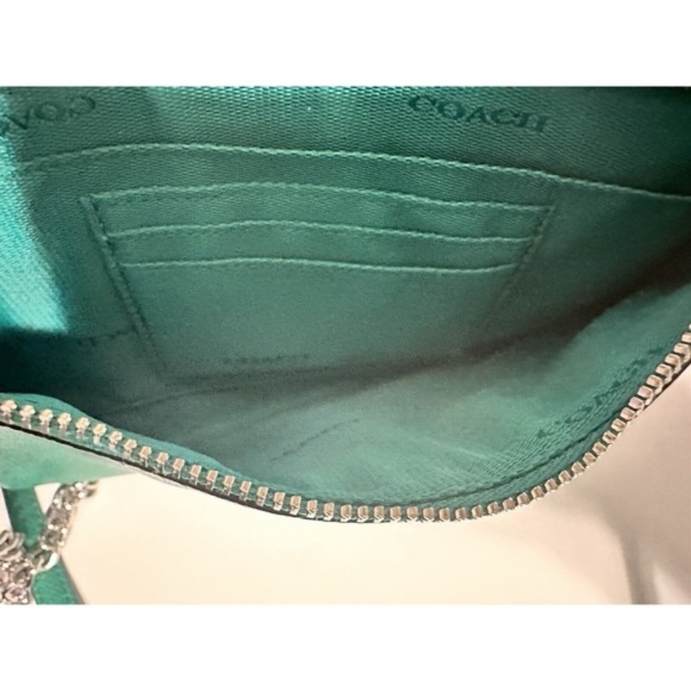 Coach Crossbody Bag Teal‎ Green Crossgrain Leather Silver Chain Strap  Y2K 40-14 - Picture 11 of 11